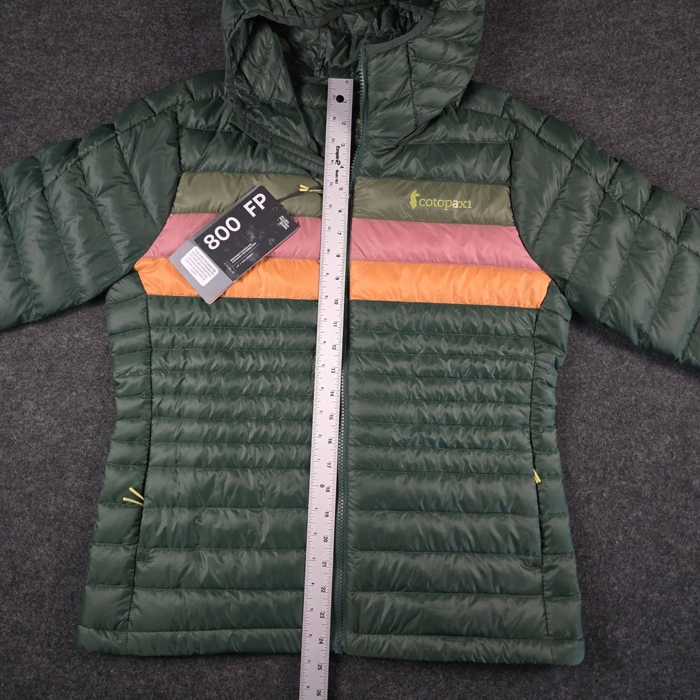 Cotopaxi Green Fuego Down Hooded Jacket Cargo Stripes 800 FP Colorblock Womens S - Picture 4 of 16
